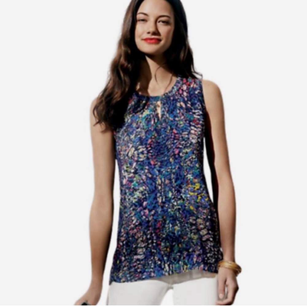 CAbi- Womens Stained Glass Multicolor Sleeveless Blouse Style 3093 Size M